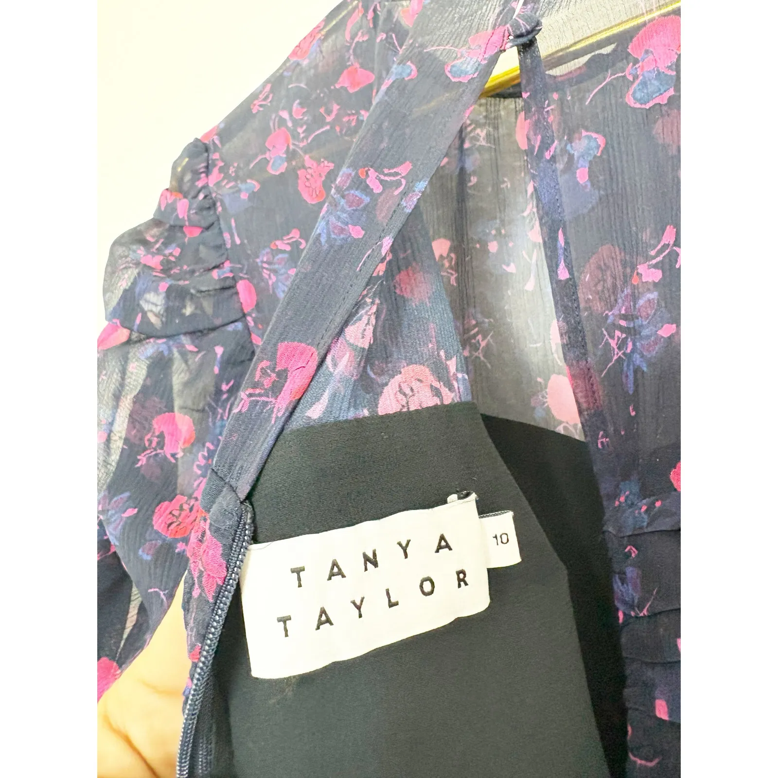 Tanya Taylor Falling Floral Carti Dress Size 10 Purple Silk Ruched Cocktail - Image 6