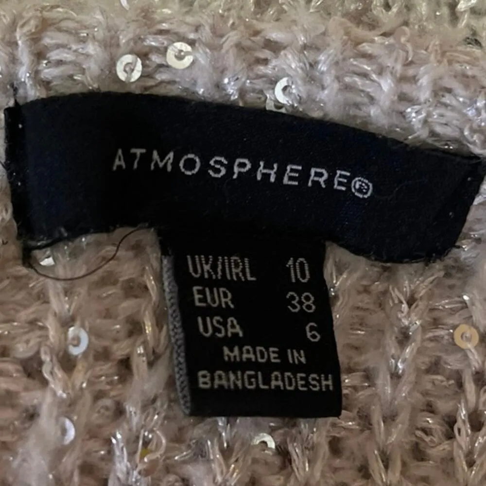 Atmosphere Women's Cream Sequins Ribbed Knit Long Sleeve Jumper Sweater Top Sz 6 - Image 3