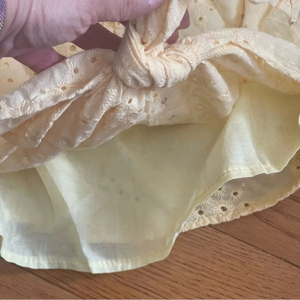 100% cotton top eyelet cropped front tie coquette blouse puff sleeves Sz L - Image 11