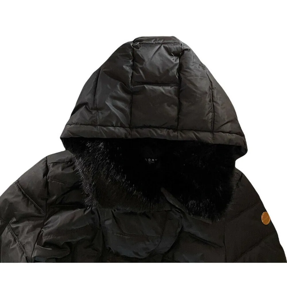 Womens Laundry Shelli Segal Faux Fur Collar Hooded Belted Black Puffer Coat XL - Image 2