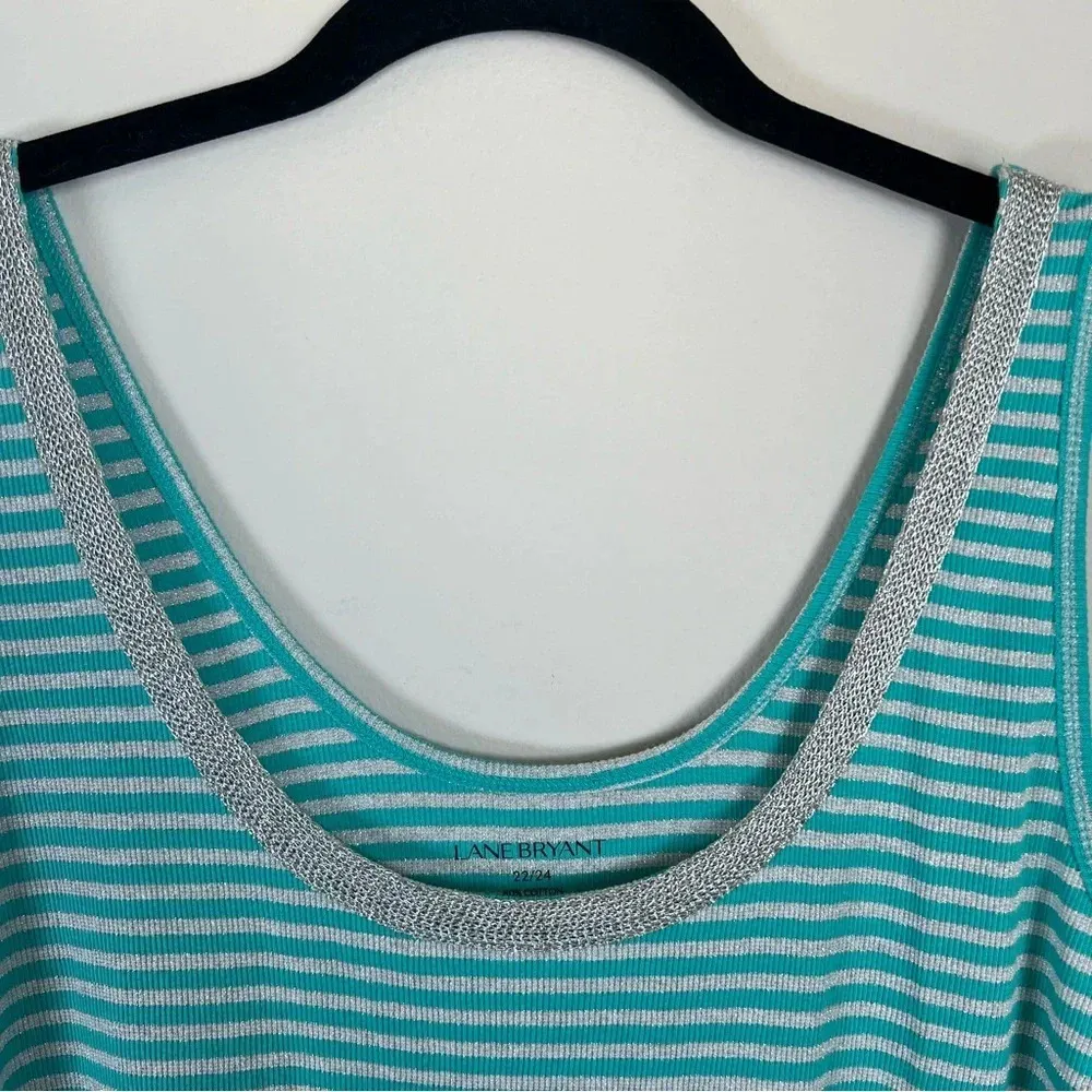 Lane Bryant Women's Striped Metallic Tank Top Teal Silver Size 22/24 Ribbed  NWT - Image 3