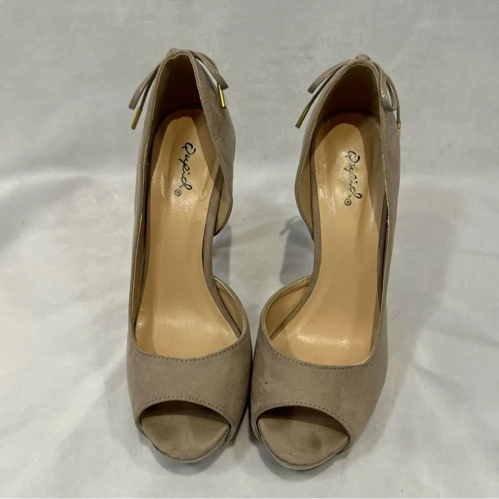 Qupid mocha tan lace up bow back 6” heels size 8 - Image 4