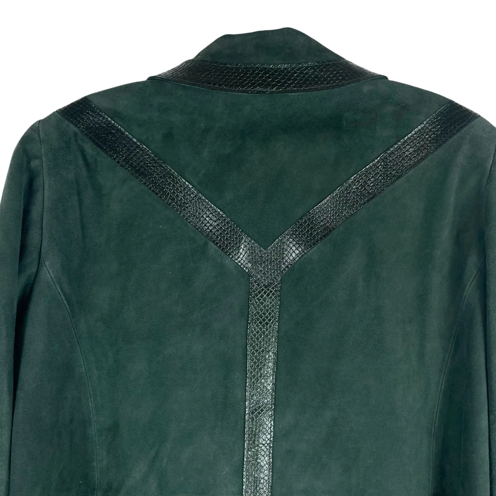 Worth NY Snake Leather Trim Suede Jacket Snap Button Dark Green Size 4 - Image 10