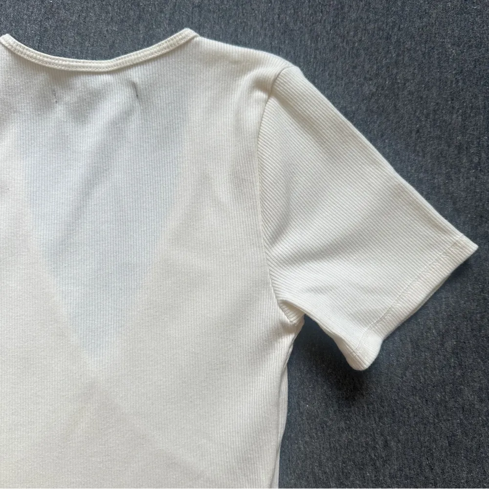 Short-Sleeve Wrap Bodysuit in Cream - Size X-Small - Image 9