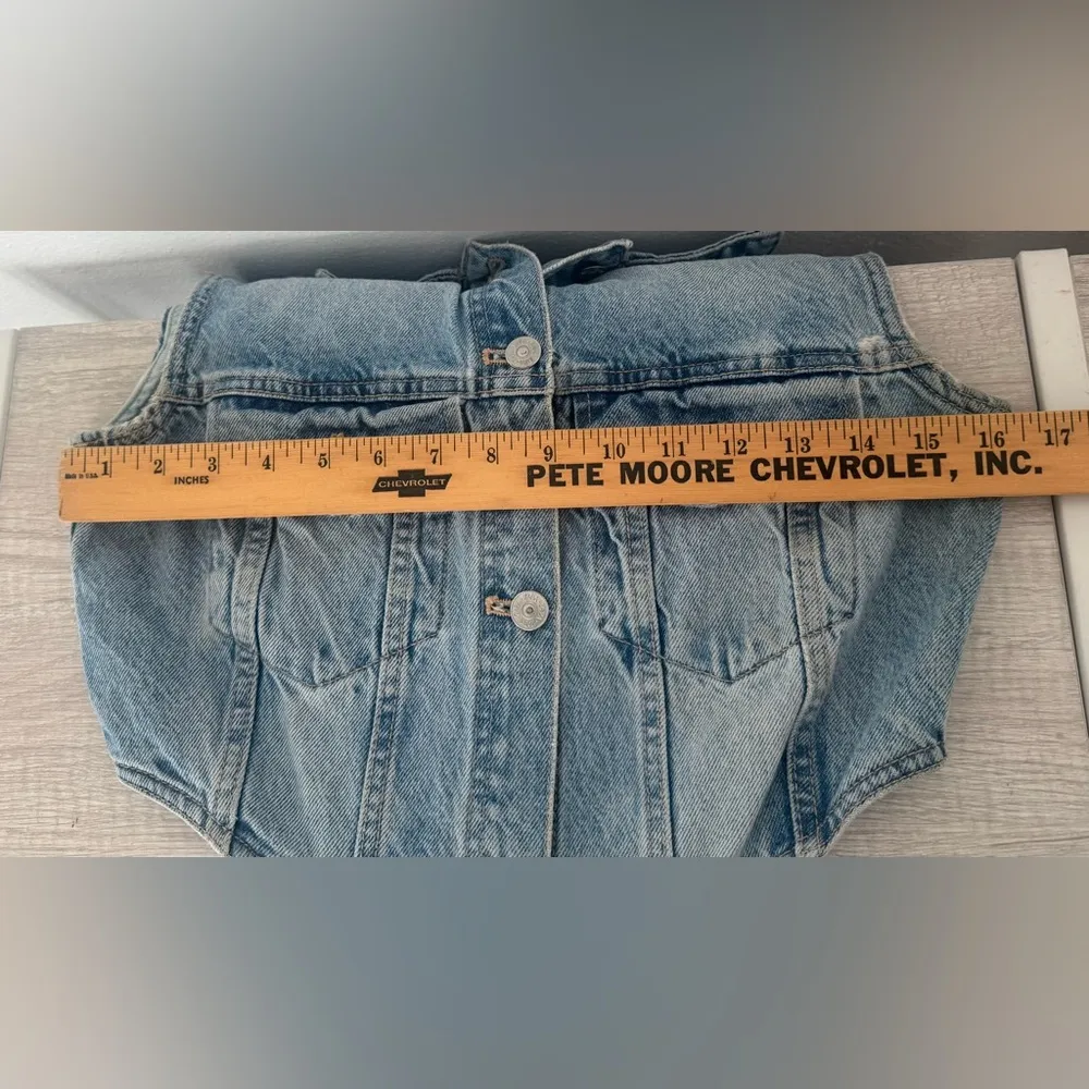 Zara Denim Cut Out Jumpsuit Cropped Length Sleeveless Distressed Light Wash XS - Image 5