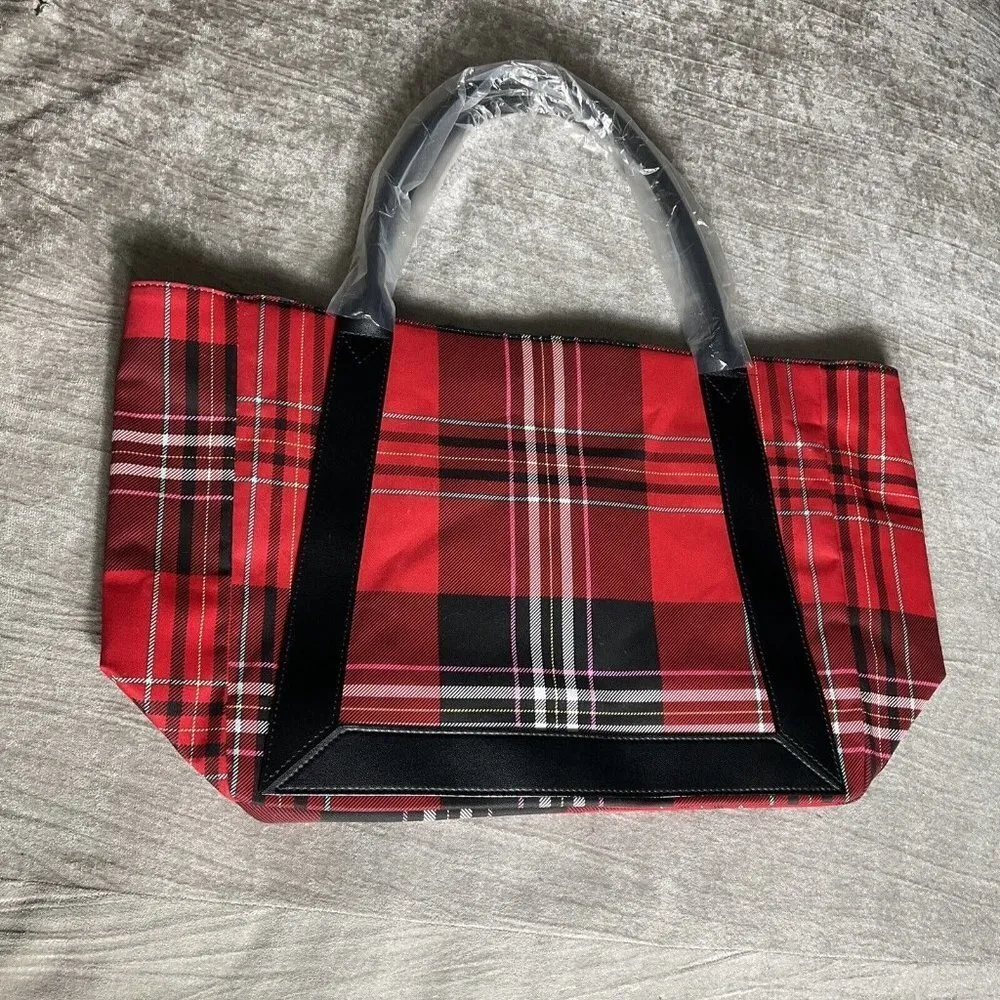 New Victoria's Secret  Red Plaid Holiday Tote Bag Christmas 2021 Large Travel - Image 7