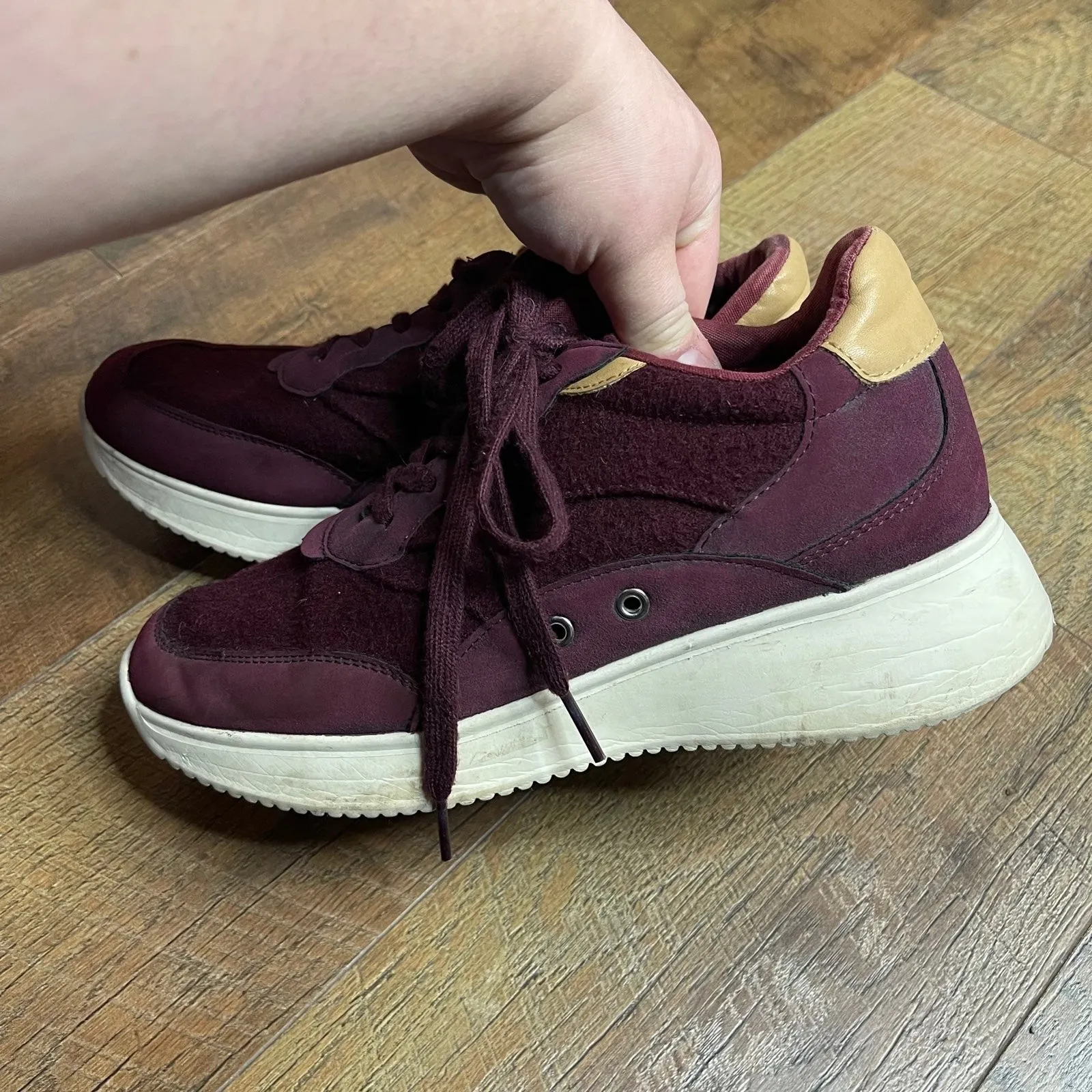 Zara Basic Woman’s Burgundy Suede Platform Sneakers Size 39 (US 8) - Image 7