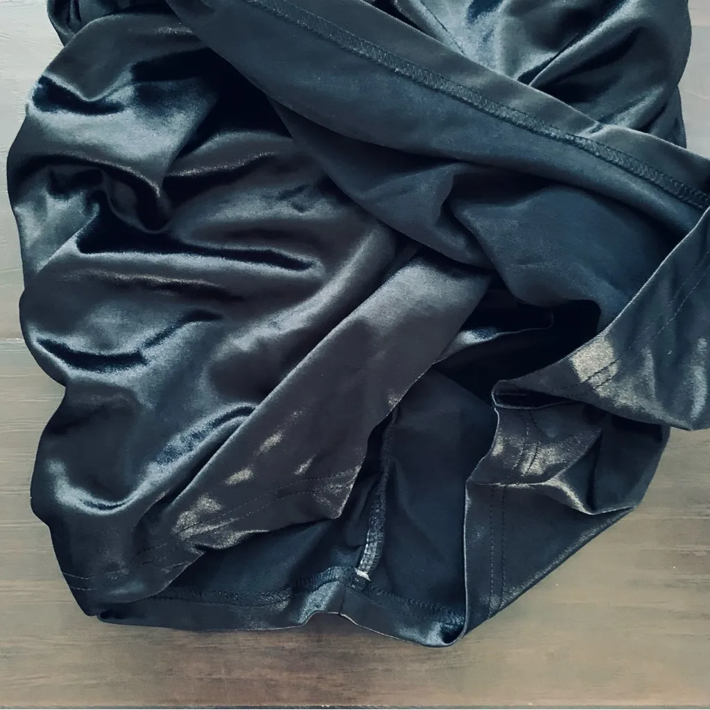 NWT LINJOU Black Satin/Silk Sweetheart Corset Ruched Wrap Bodycon Dress | M Size M - Image 5