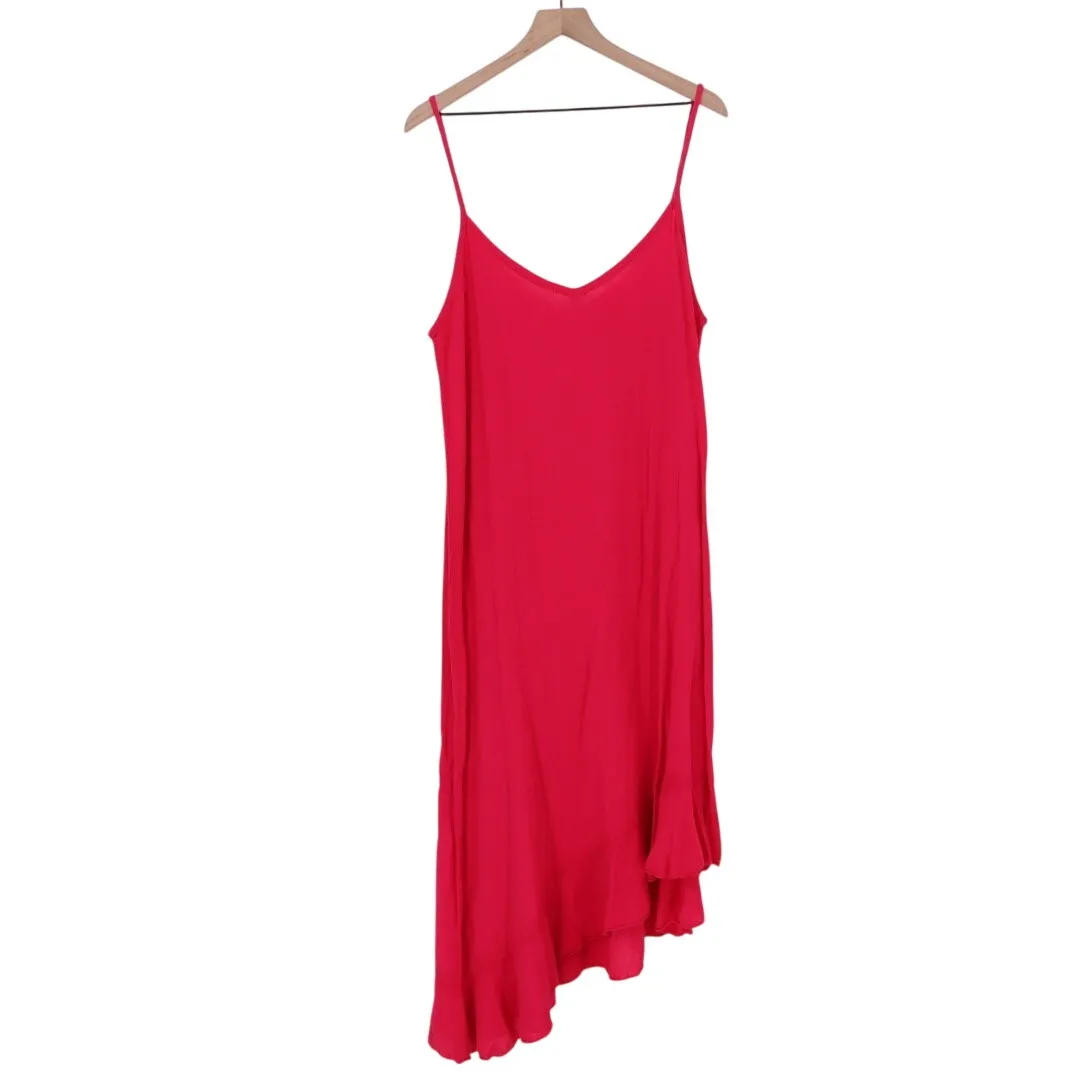 CottonWays Red Asymmetrical Ruffle Midi Dress Spaghetti Strap Size 2 - Image 2