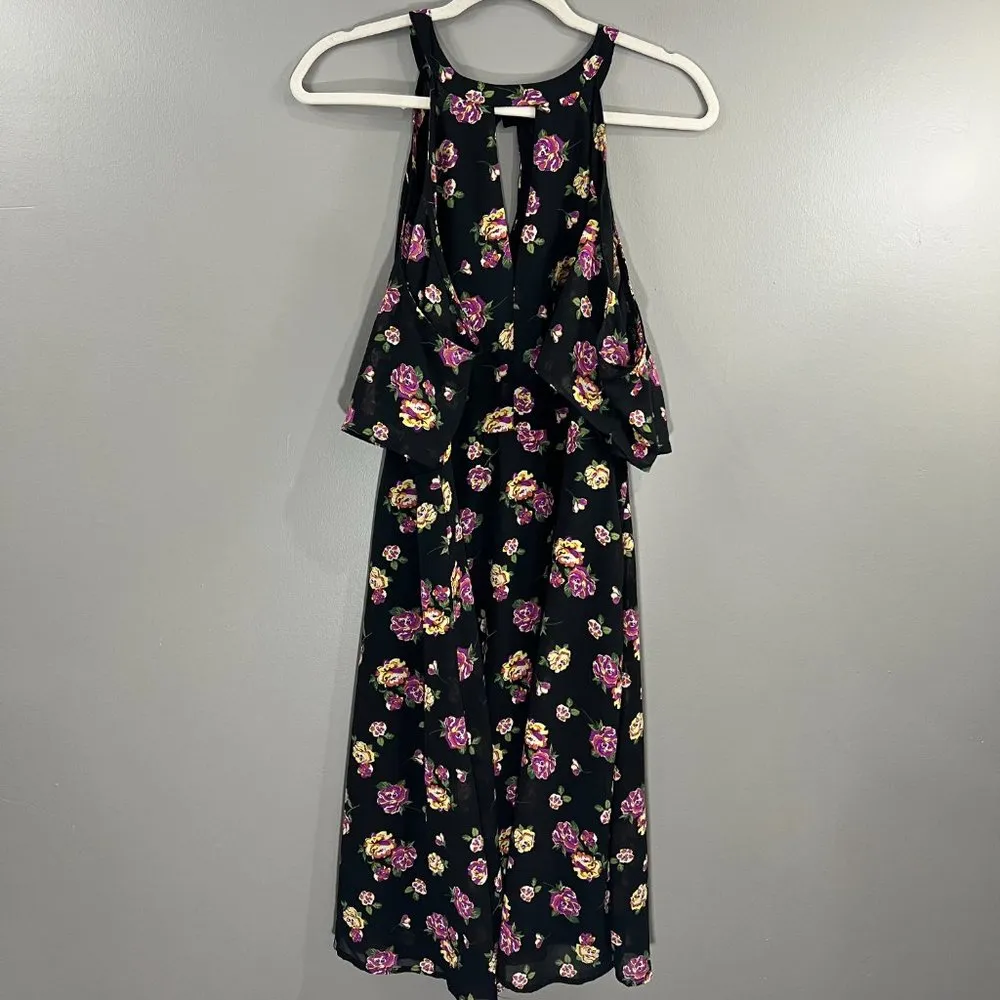 Multi-Color Floral Print Chiffon Cold Shoulder V-Neck Dress Size 18 Geo Floral - Image 3