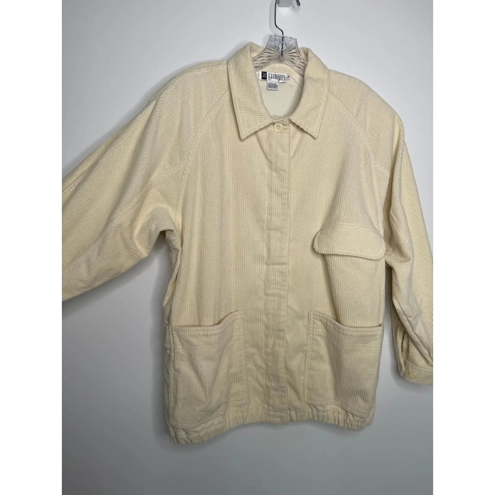 Vintage 80s/90s SK & Company Cream Corduroy Jacket puffy shoulders Hong Kong 12 Size L - Image 12
