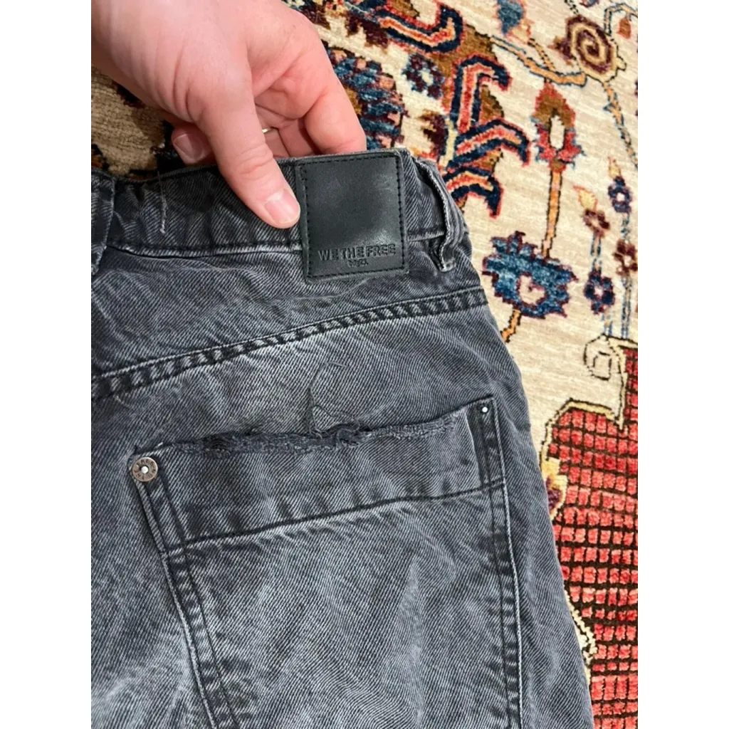 We the Free Charocal Black Button Fly Wide Leg High Waist Distressed Jeans 25 - Image 11