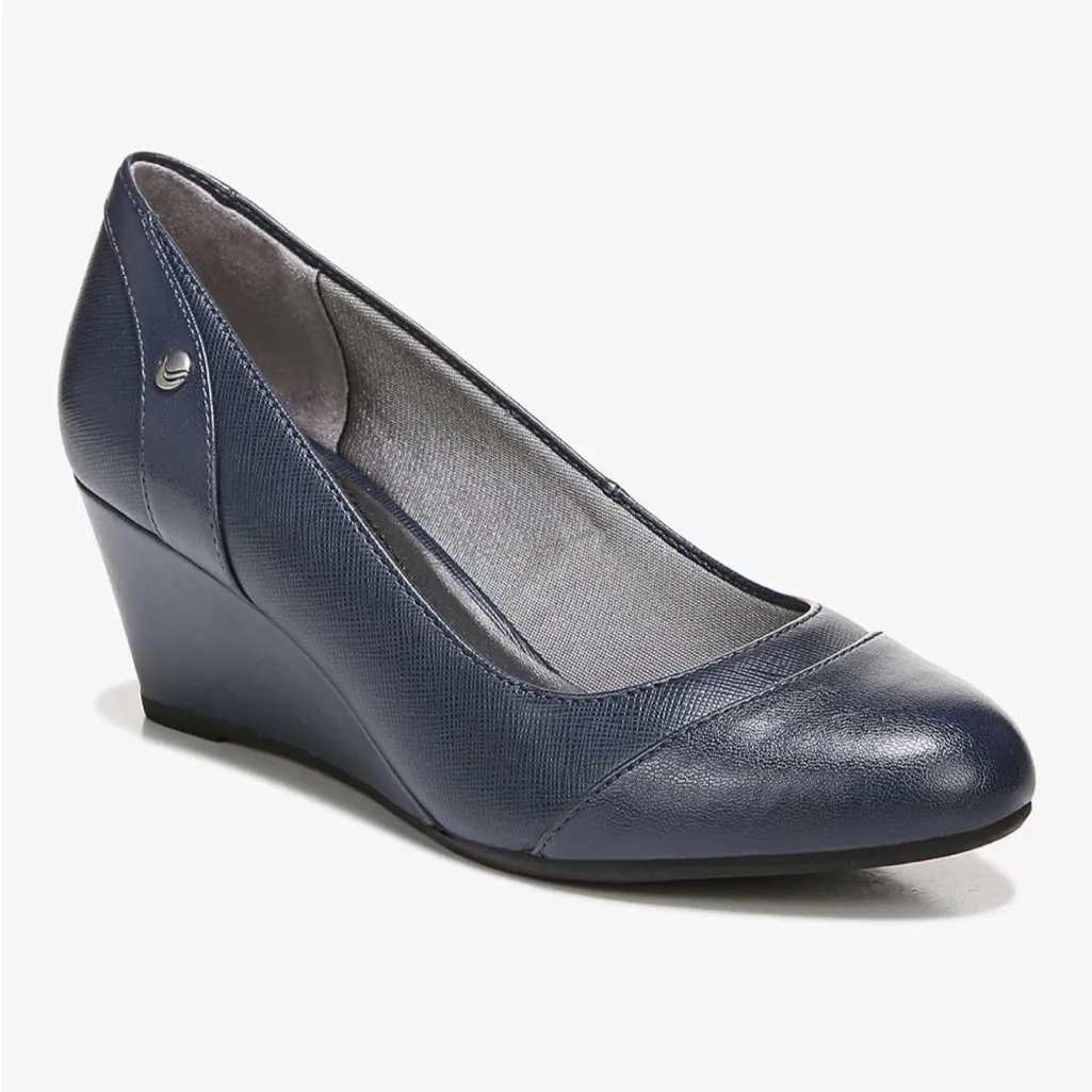 NEW Blue Leather LifeStride Dreams Pump Wedge Shoes 7 - Image 3