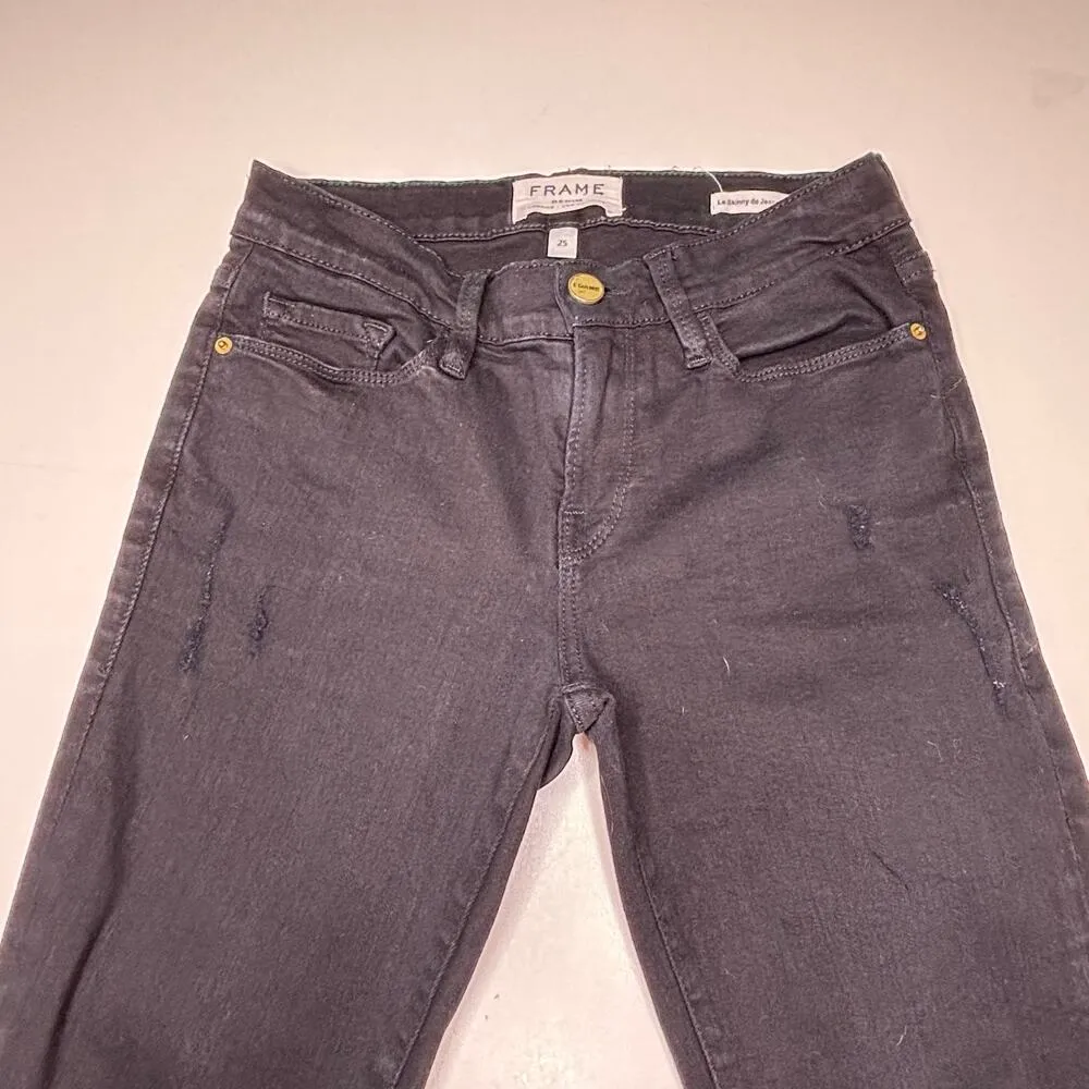 Frame Le Skinny De Jeanne Crop Black Jean Released Hem Frayed Jeans 25 - Image 9