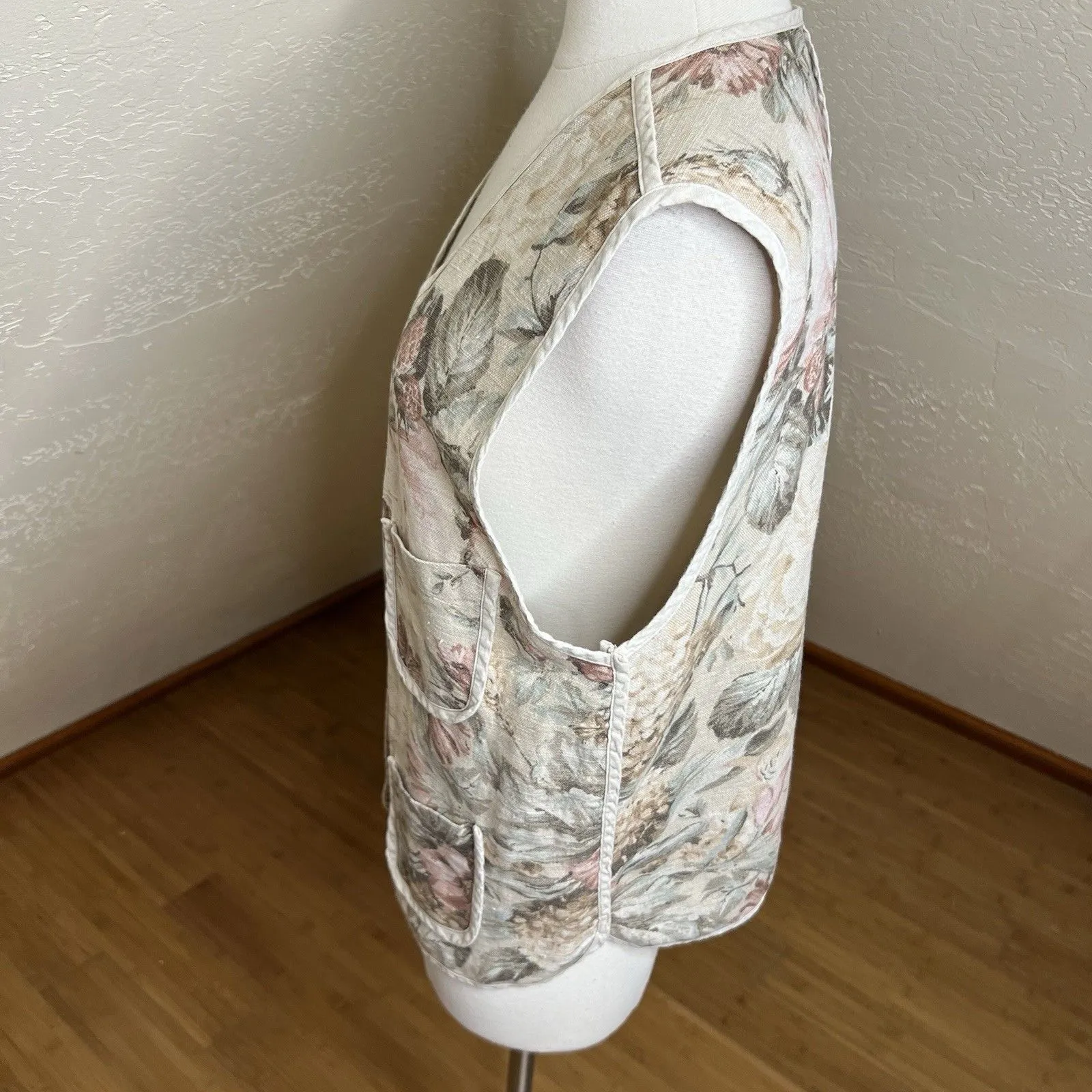 3/$30 VTG Karen Kane Vest Womens Medium Neutral Linen Cotton Floral Cottagecore - Image 12