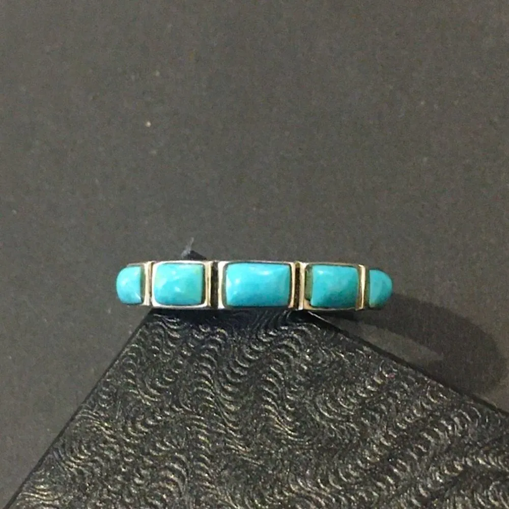 Sterling Silver Turquoise Cabochon Inlay Band Ring Sz 8 - Image 5