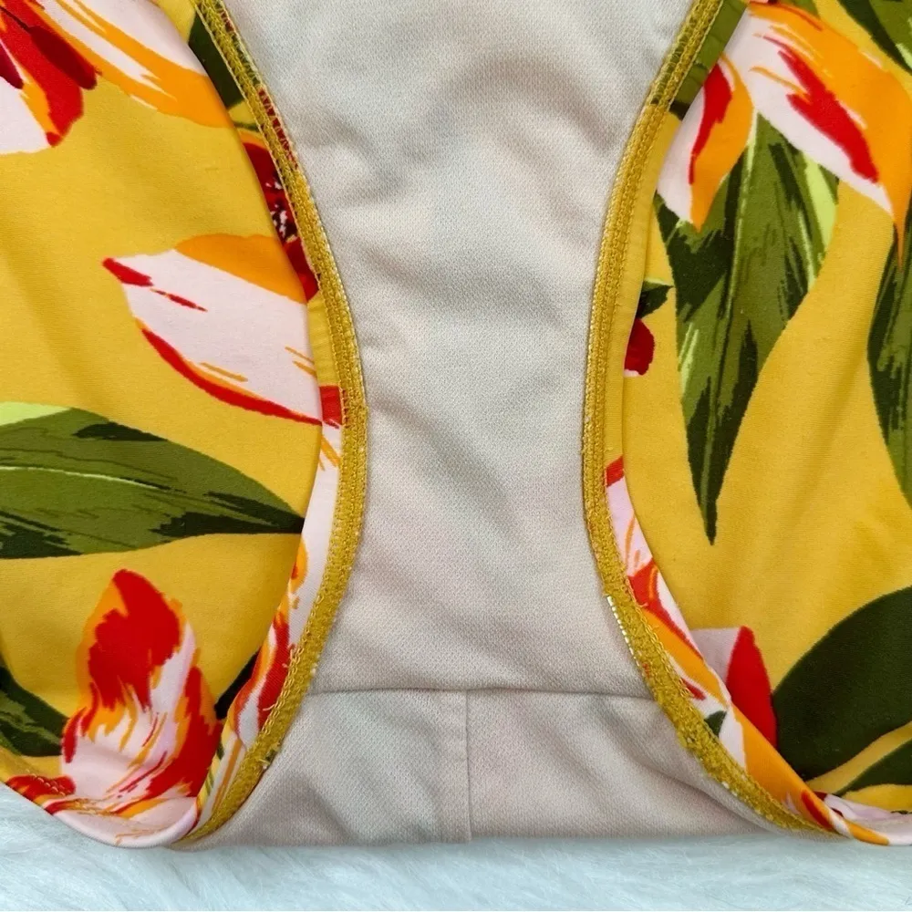 Kona Sol Mustard Yellow Floral High Coverage One Piece Swimsuit, Sz Large - Image 7