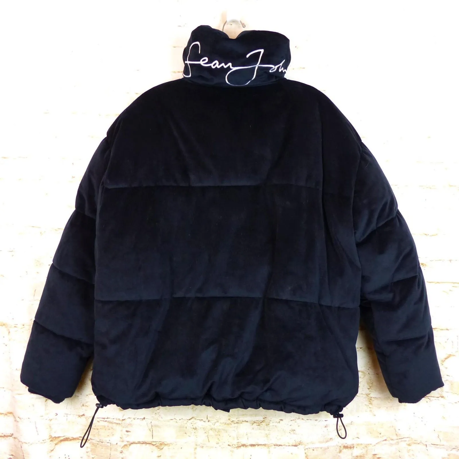 Sean John X Missguided Puffer Jacket Womens 2 US Navy Blue Velour Oversized Y2K - Image 4