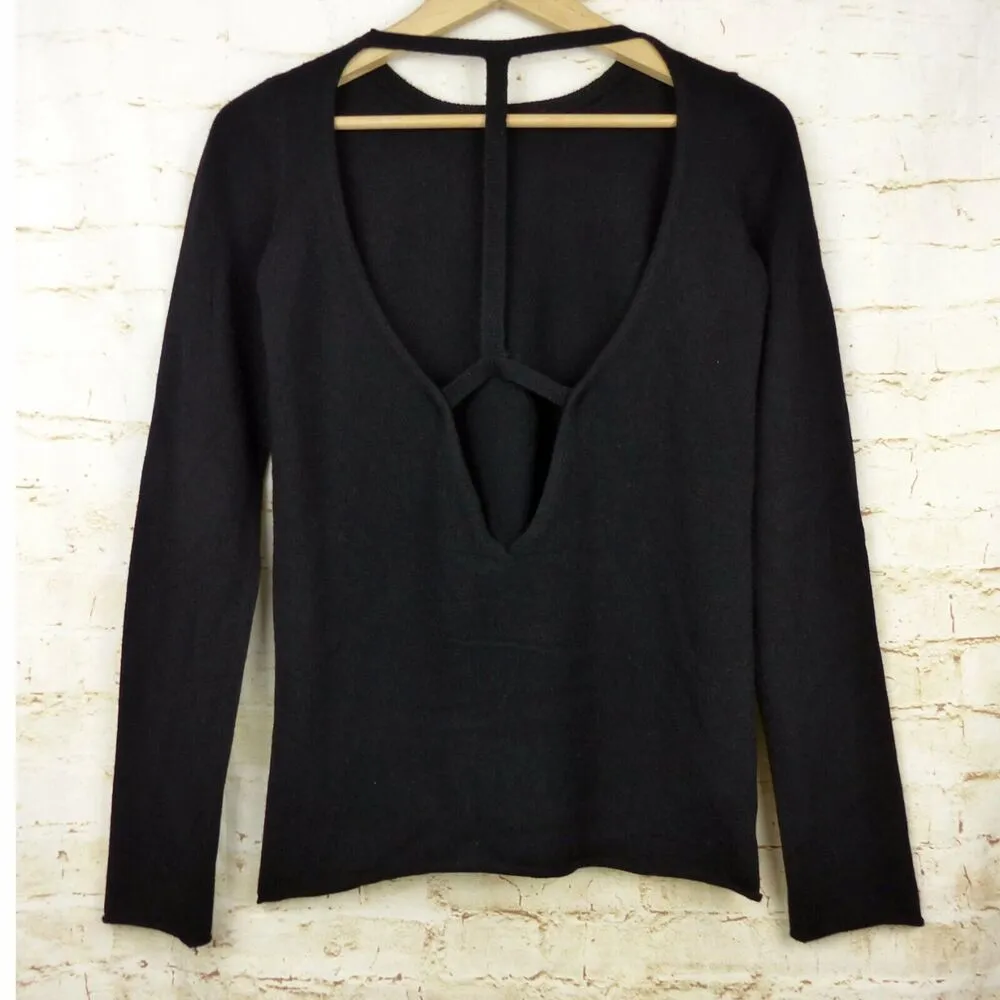 Leetha Back T Cut Out Cashmere Sweater Womens XS Black Pullover Grunge Goth Sexy - Image 9