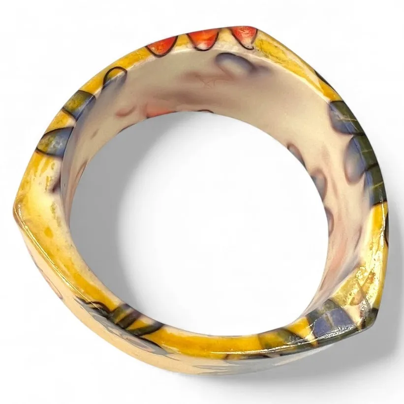 Vintage 70's Iris Sunflower Cold Enamel Bangle bracelet Cuff Daisy Bumblebee Yellow - Image 5