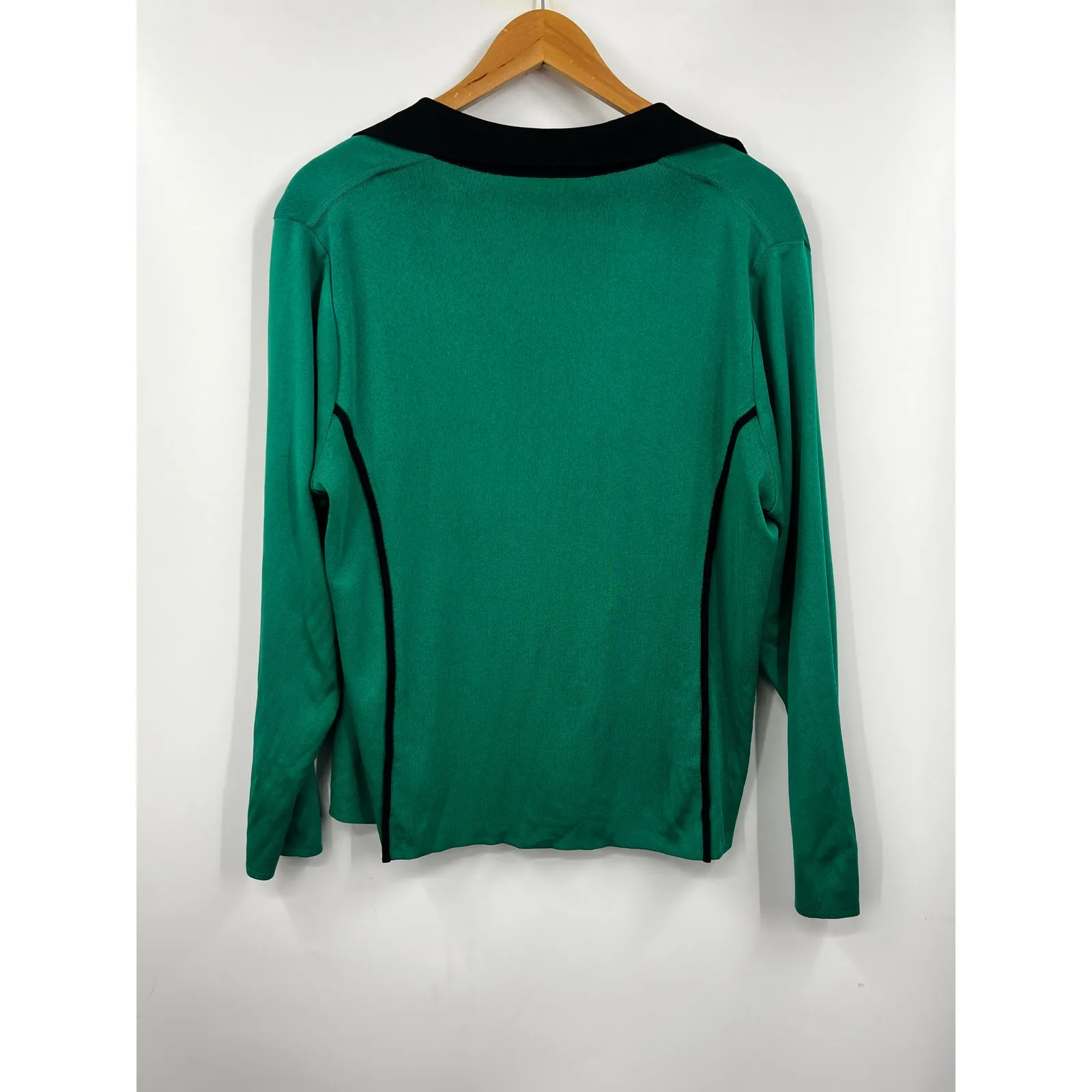 Exclusively Misook Green Black Acrylic Knit Open Front Cardigan Sweater Size L - Image 5