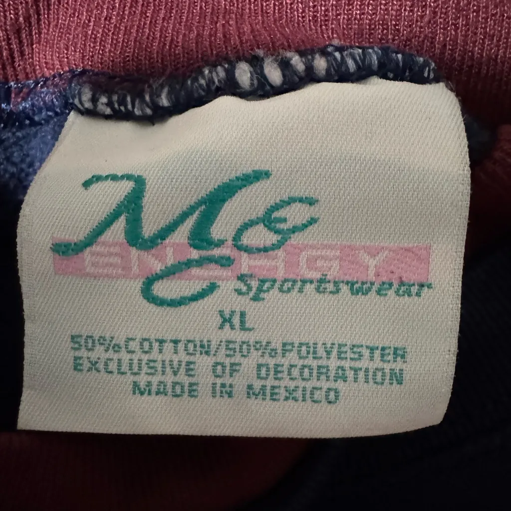 Vintage fall Navy Embroidered Heart Wreath Sweatshirt Fall Leaf Grandma Core XL Blue - Image 2