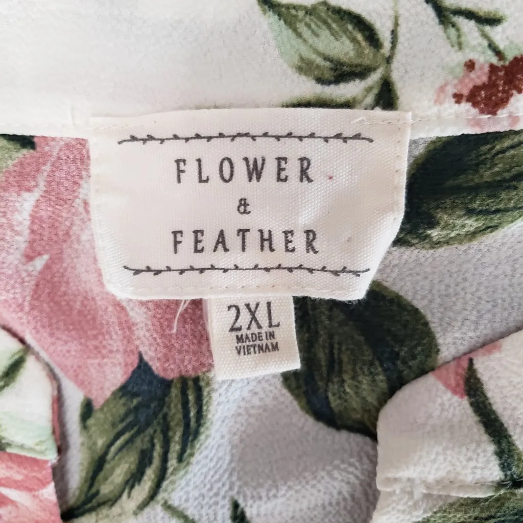 Flower & Feather Womens White with Pink Floral Blouse 2X - Image 5