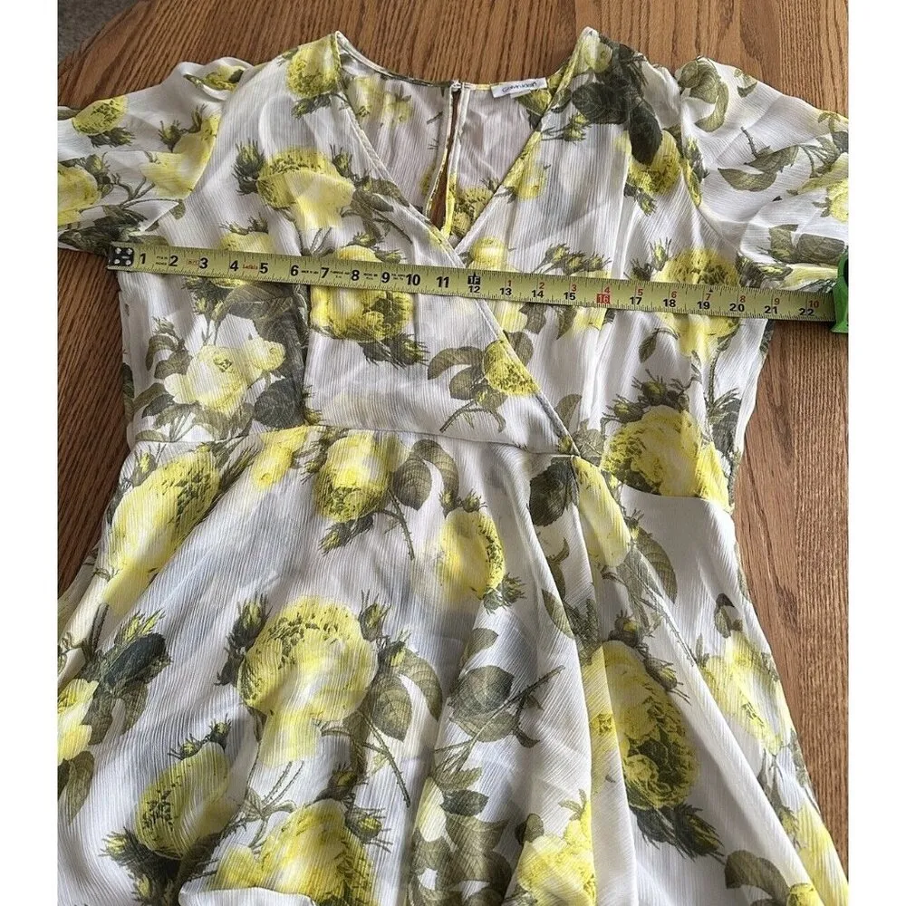 CALVIN KLEIN Women’s Lemon Print Deep V Neck Maxi Hi Low Dress 3/4 Sleeve Sz 14 - Image 6