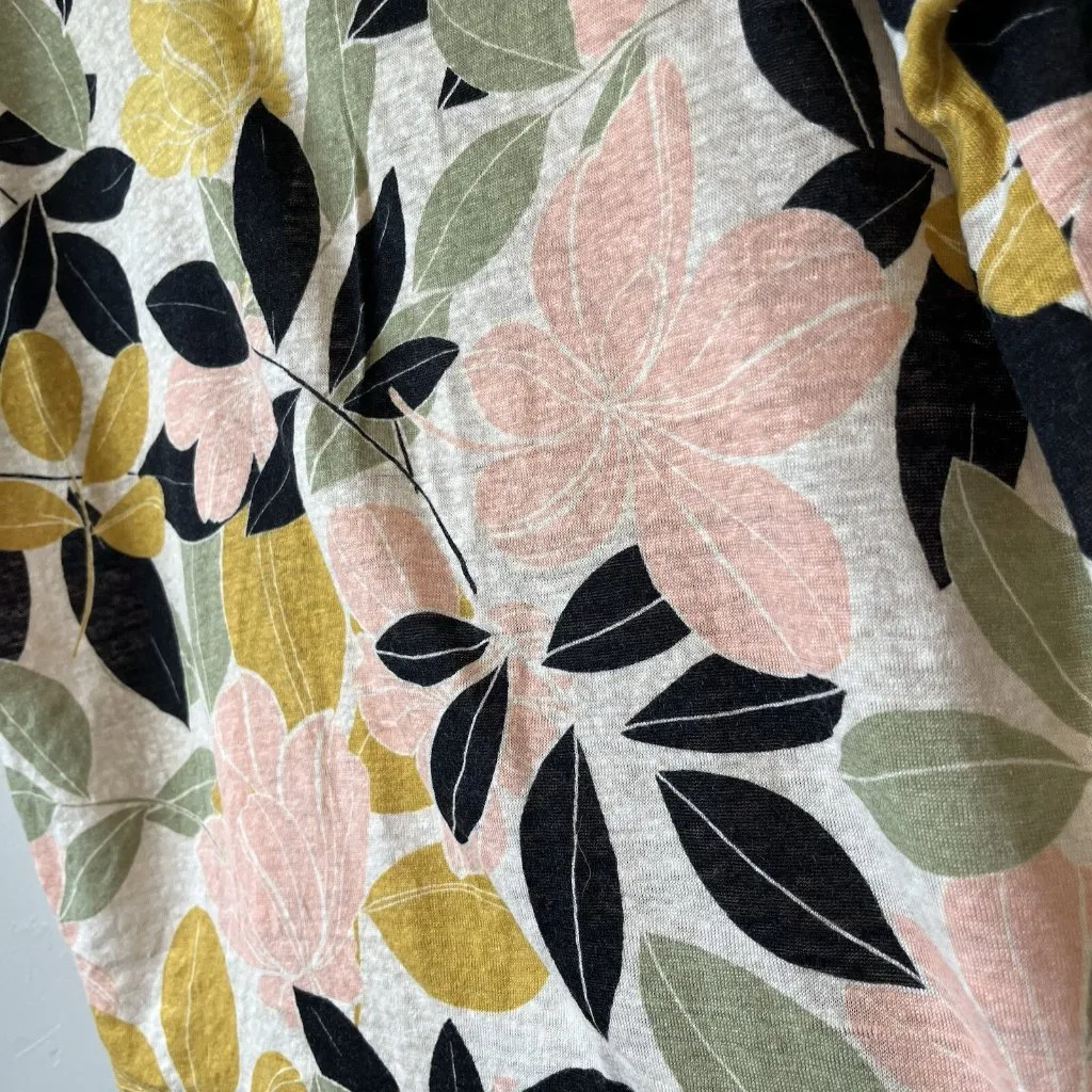 Linen Top Floral Costal Resort Vacation Beach Lagenlook Tropical Art Wear Boho M - Image 5