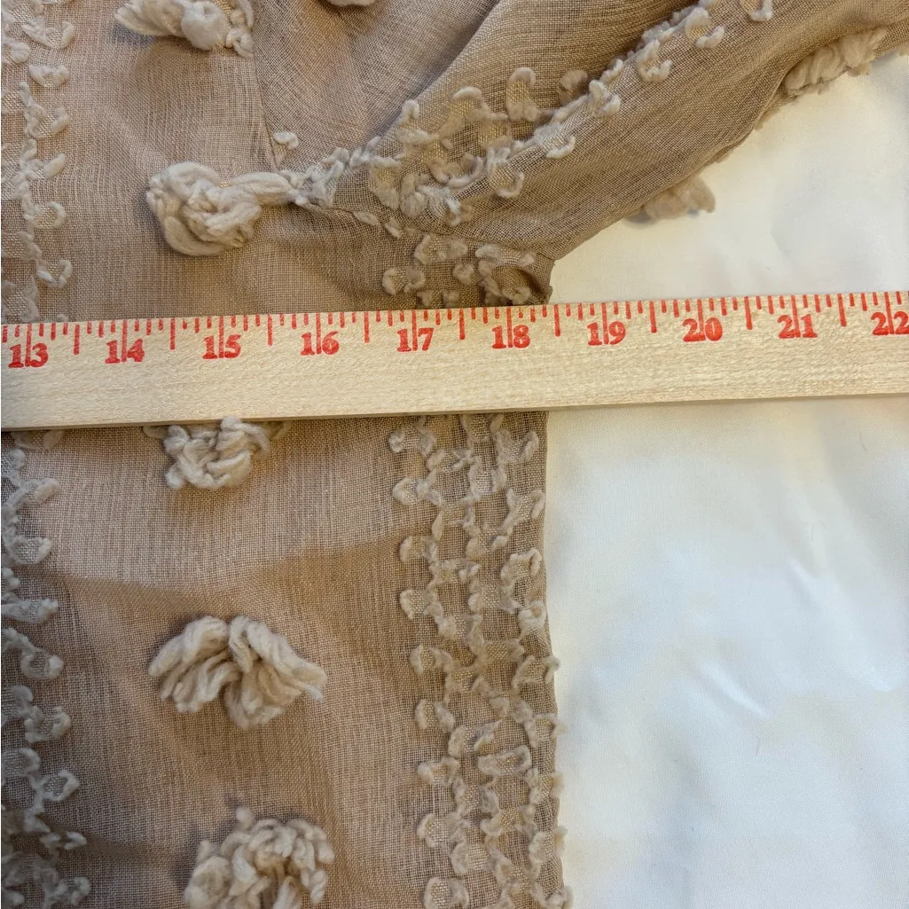 Böhme Textured Pom Detail Sheer Sleeve Blouse – Taupe – XS - Image 4