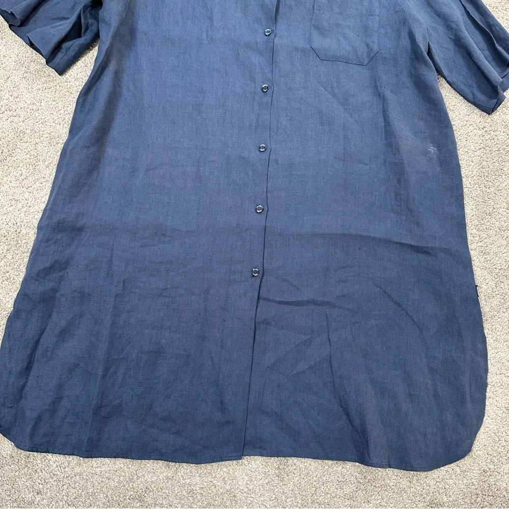 Marina Sport by Marina Rinaldi Linen Button Down Tunic Top Shortsleeve Navy 16 Blue - Image 3