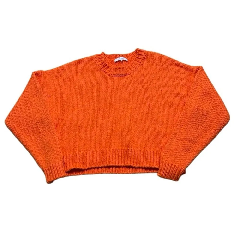 Frame Round Neck Cotton Knit Cropped Sweater Orange Large - Image 2