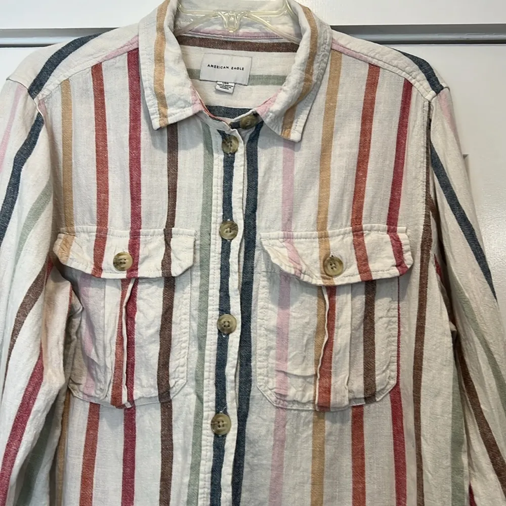 American Eagle  Multicolor Striped button down shirt size large. - Image 2