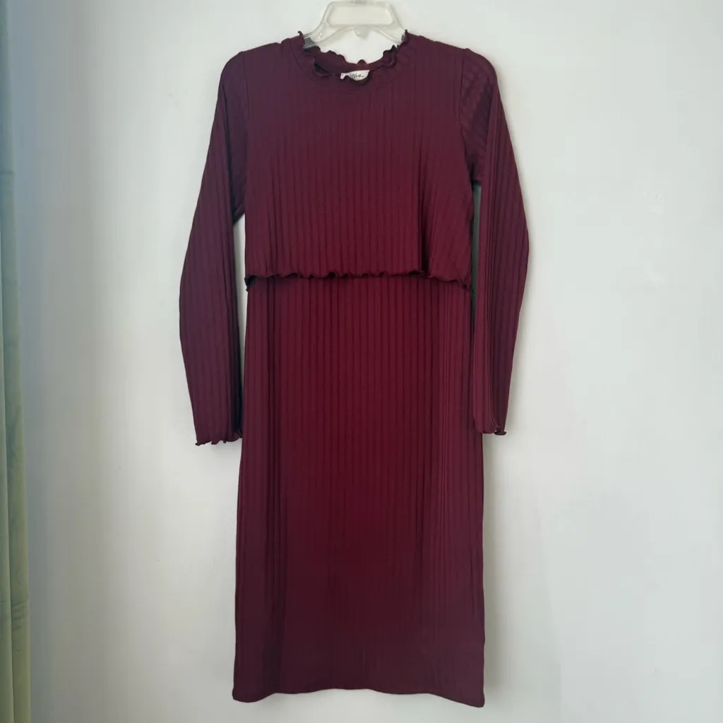 Pinkblush Hello Mia Burgundy Ribbed Knit Long Sleeve Nursing Maternity Dress S - Image 6