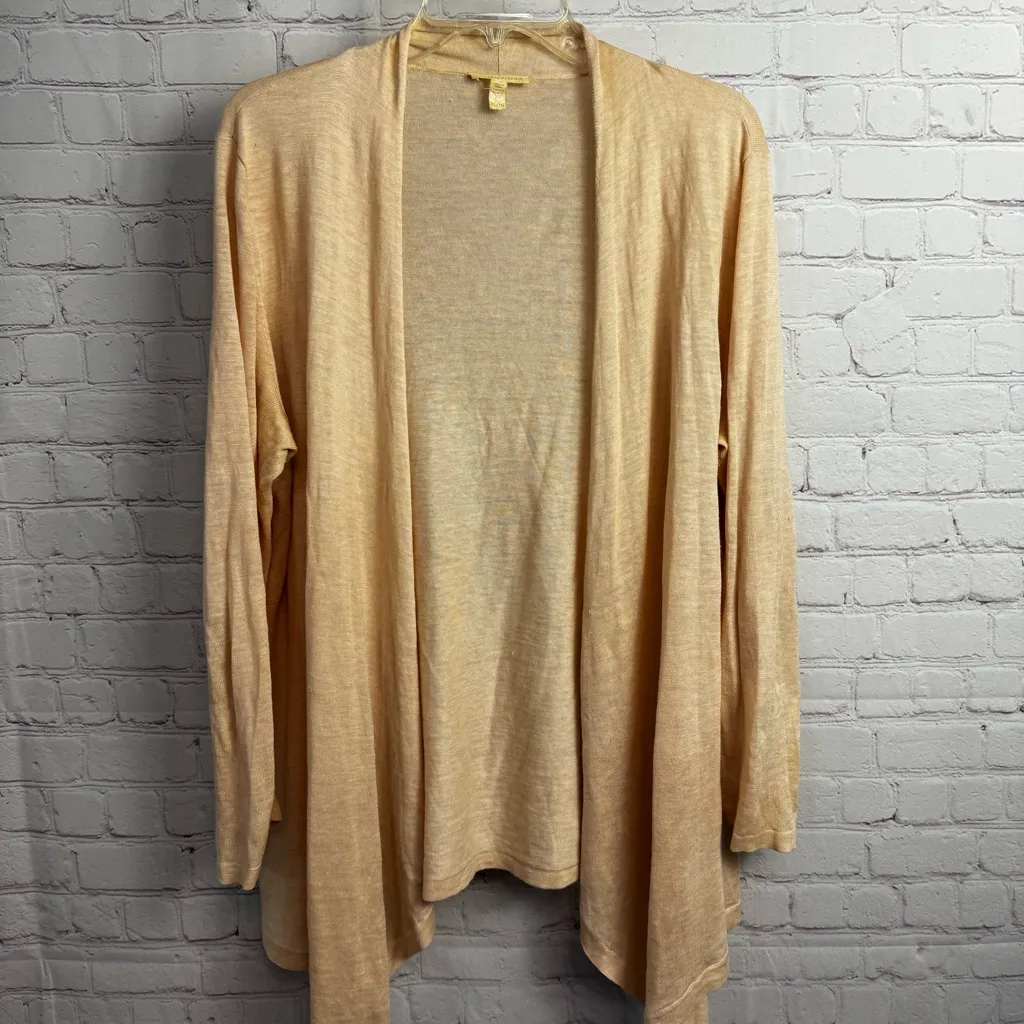 Eileen Fisher lightweight neutral silk linen blend open front cardigan size XL - Image 2