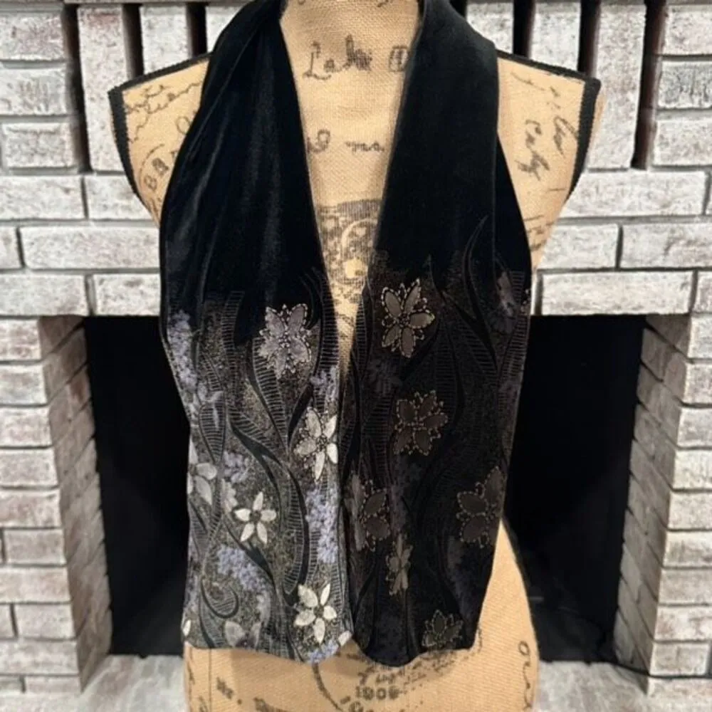 Stunning Vintage Black Velvet Embossed Scarf Floral Fairy ‎ Fairycore Whimsigoth - Image 9