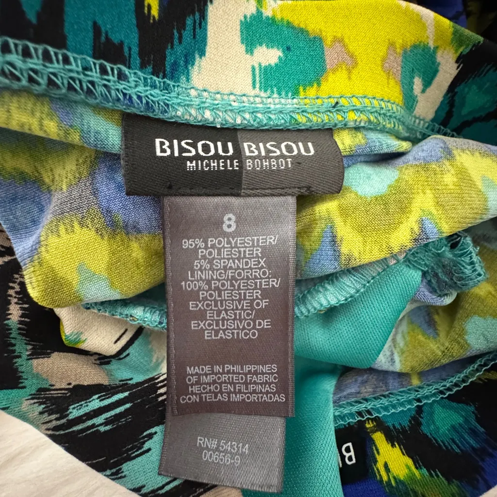 Bisou Bisou Blue and Green Patterned Maxi Dress halter style neckline size 8‎ - Image 5