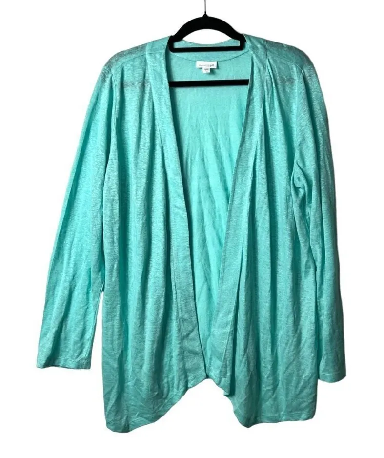 J. Jill love linen 100% linen open turquoise sweater women’s large Blue - Image 1