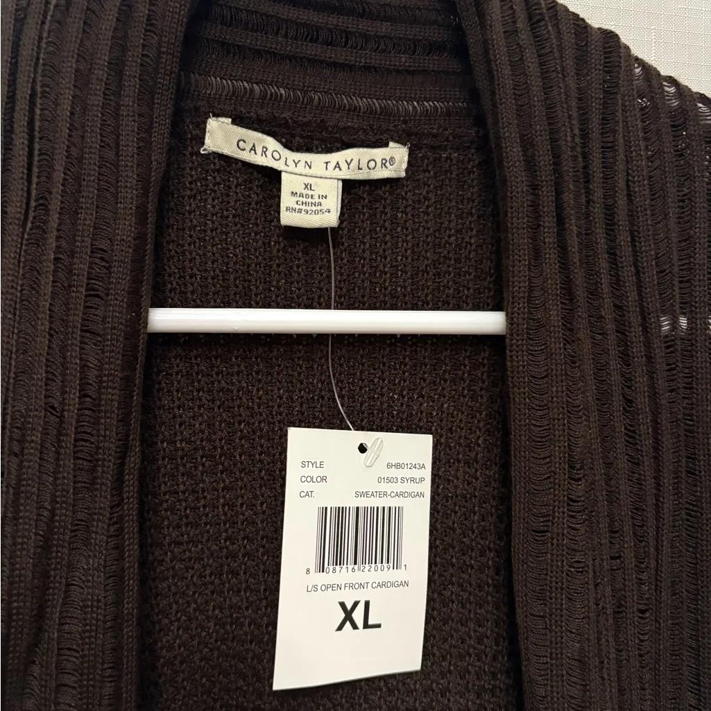 Carolyn Taylor Brown Cardigan Sweater Lightweight Knit - Image 3