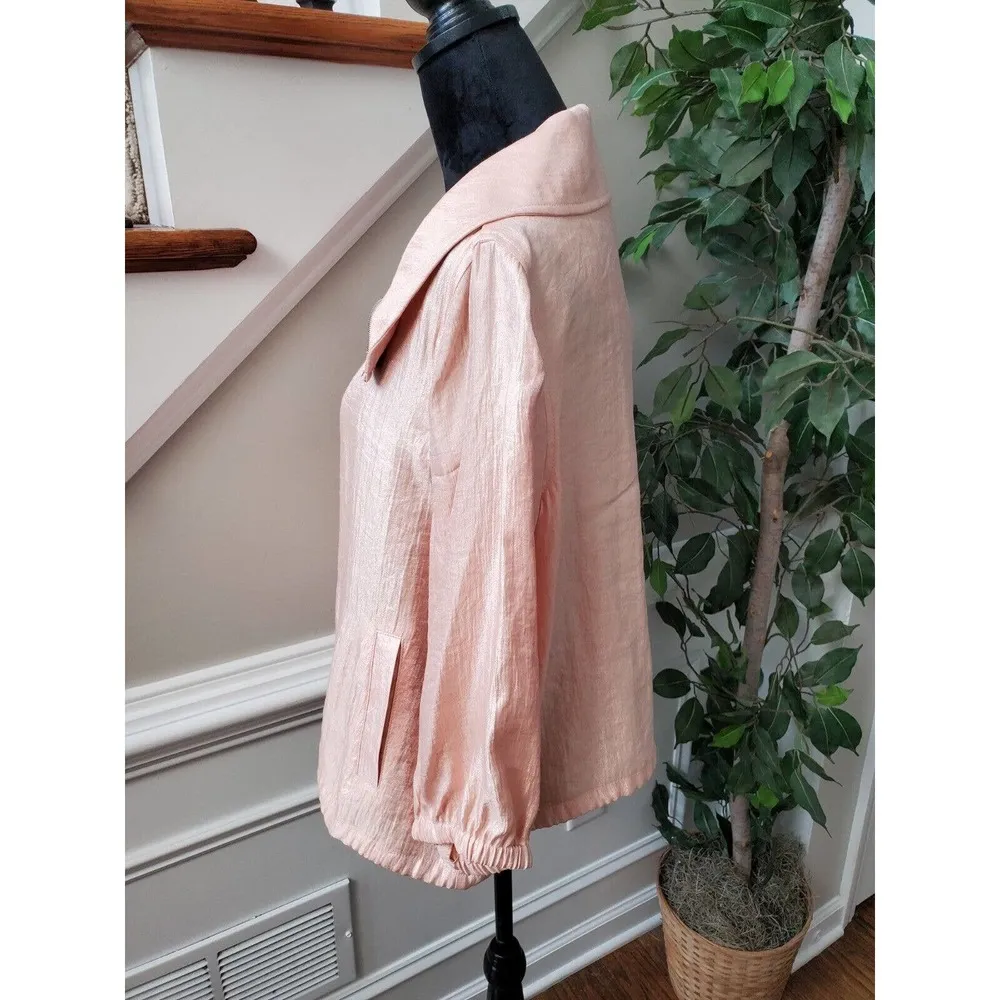 Ruby Rd. Women Solid Pink Rayon Full Zip Front Long Sleeve Jacket Blazer Size 12 - Image 4