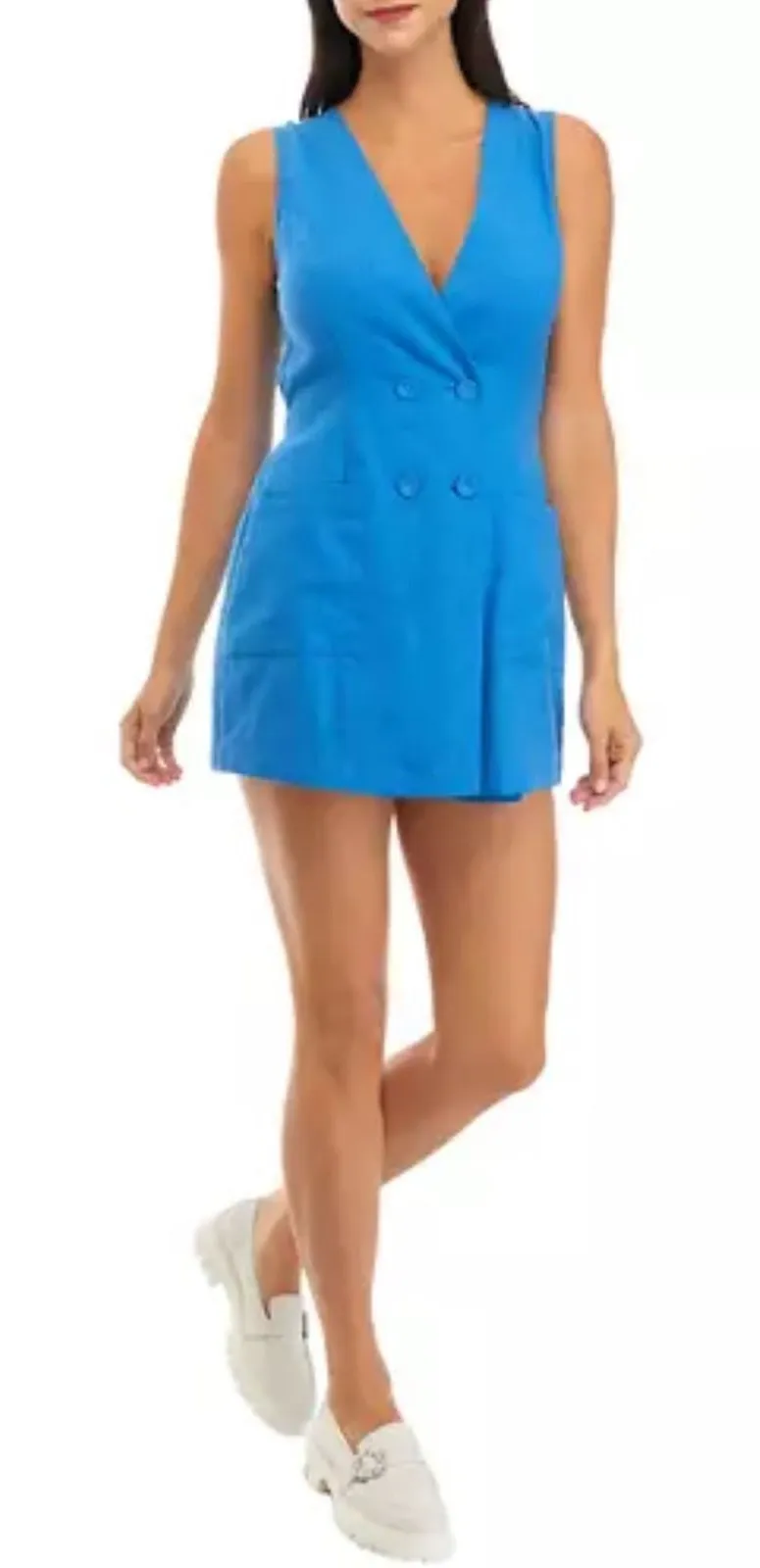 Lost + Wander Women's Sleeveless Double Breasted Blue Romper Jumpsuit Size L - Image 1