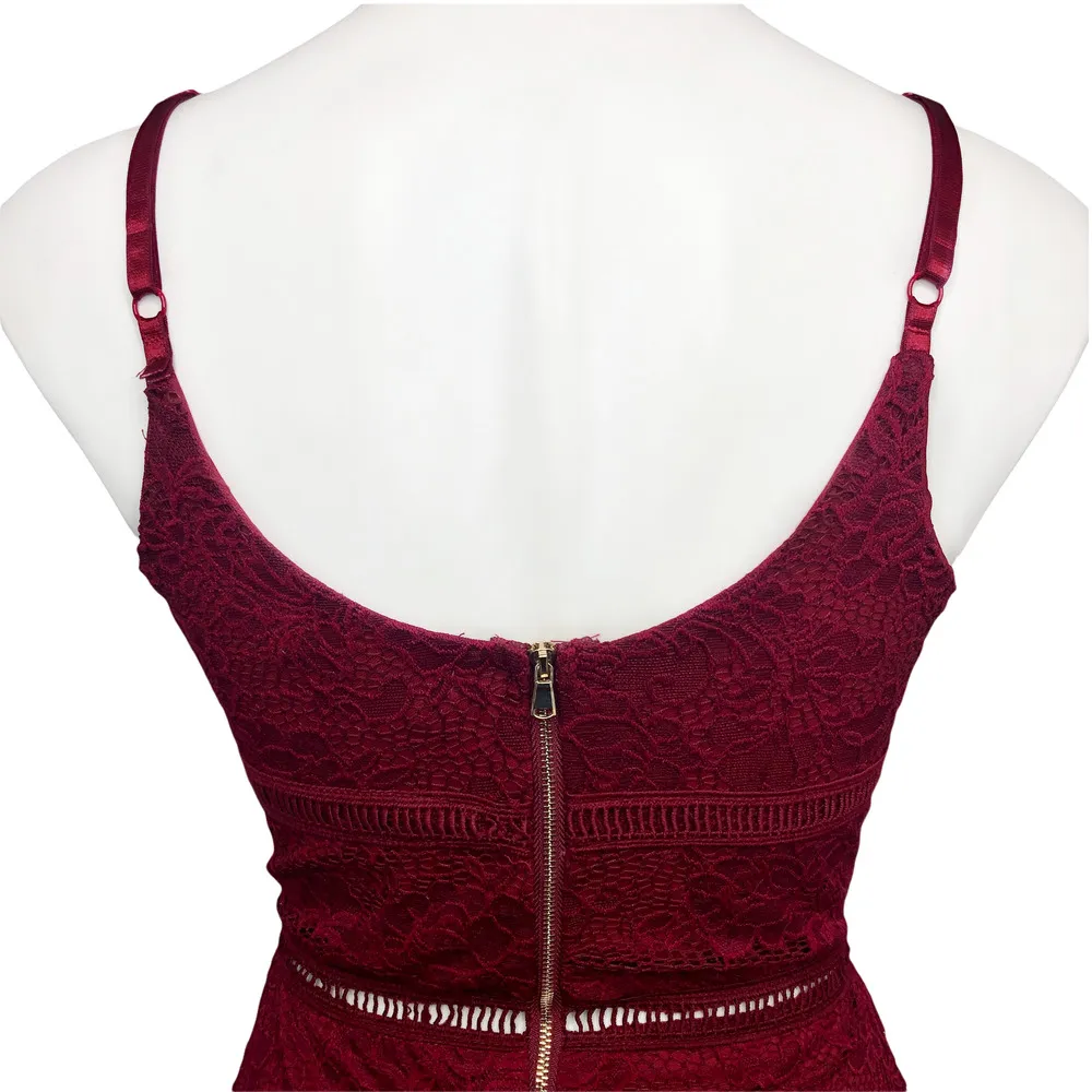 MiaoMiao Wine Lace Overlay Pencil Dress - Image 6