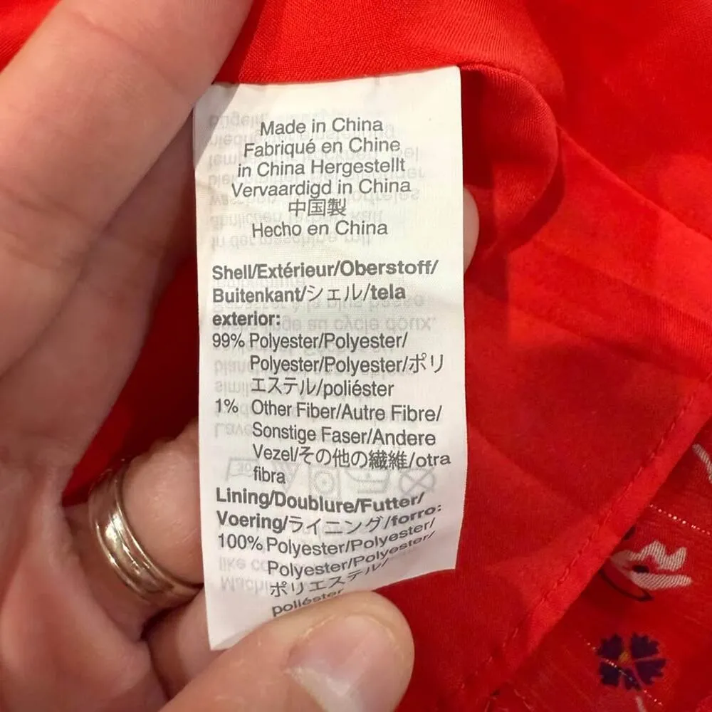 Madewell Ruffle Strap Wrap Dress Women's 4 Metallic Striped Prairie Posies Red - Image 5