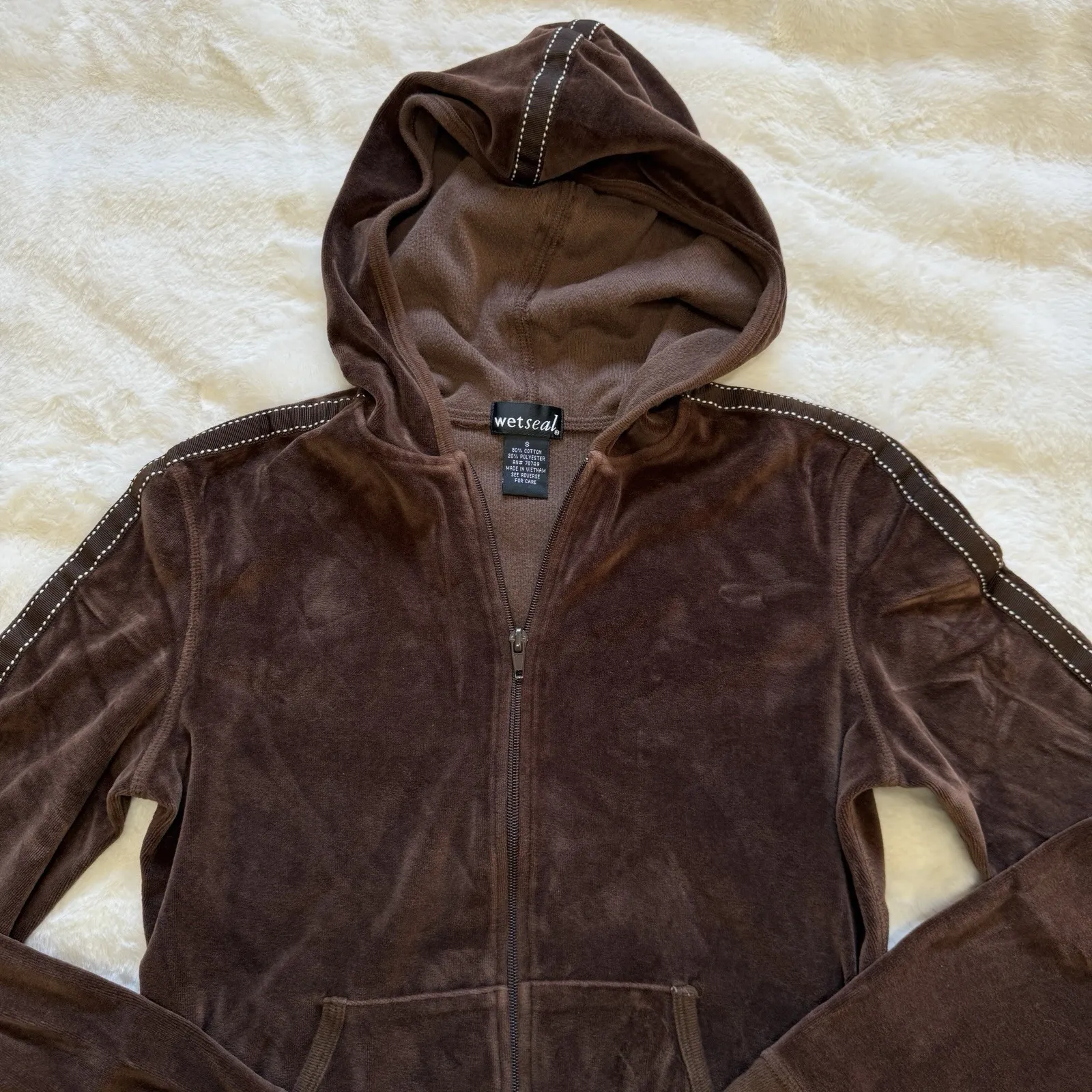 Wet Seal Velour Jacket Brown Teddy Women's Size Small 2000s Zip Up Hoodie Y2K - Image 2
