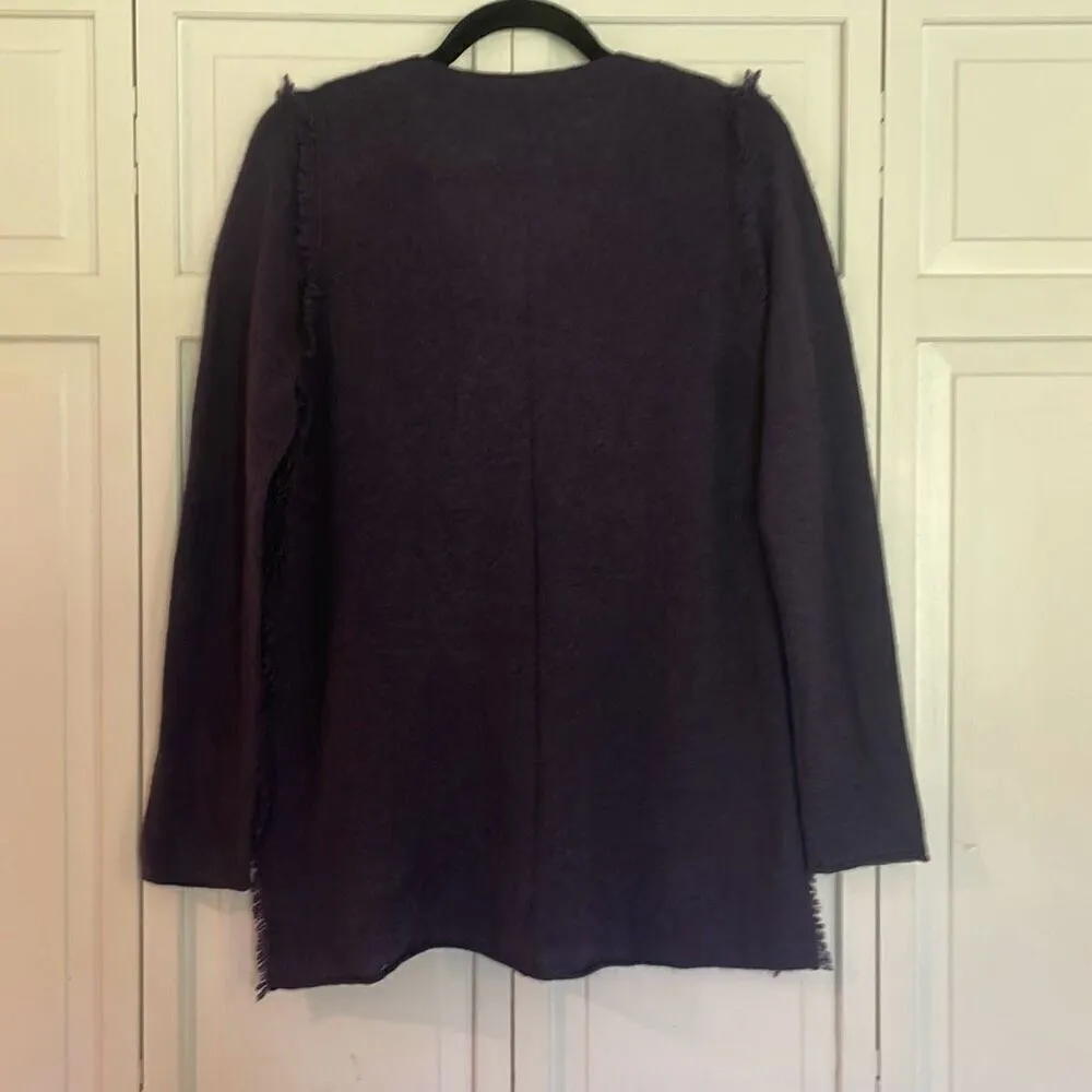 White + Warren purple cashmere vneck fringe trim sweater m Size M - Image 5