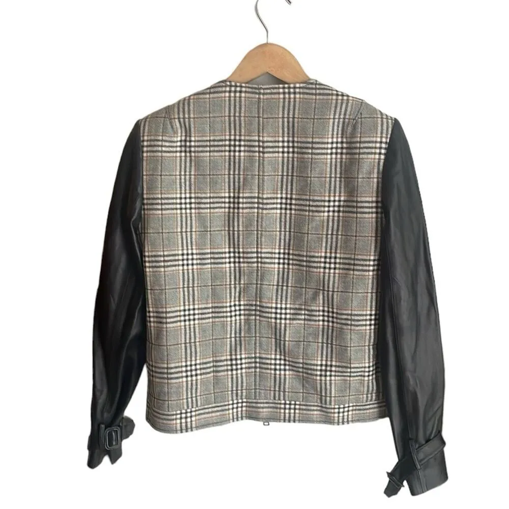 Jenni Kayne Plaid Wool and Leather Moto Jacket - Image 3