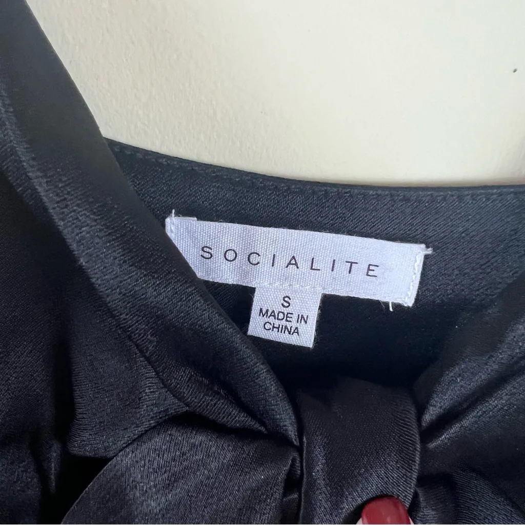 Socialite Satin Front Tie Black Midi Dress Size Small NWT - Image 5