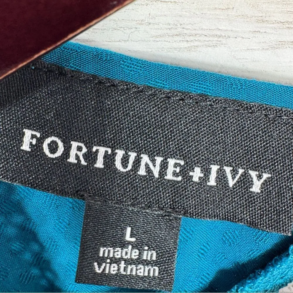 Fortune + Ivy Cutout Back Tie Eyelet Trim Blouse Teal‎ Blue Size Large - Image 10