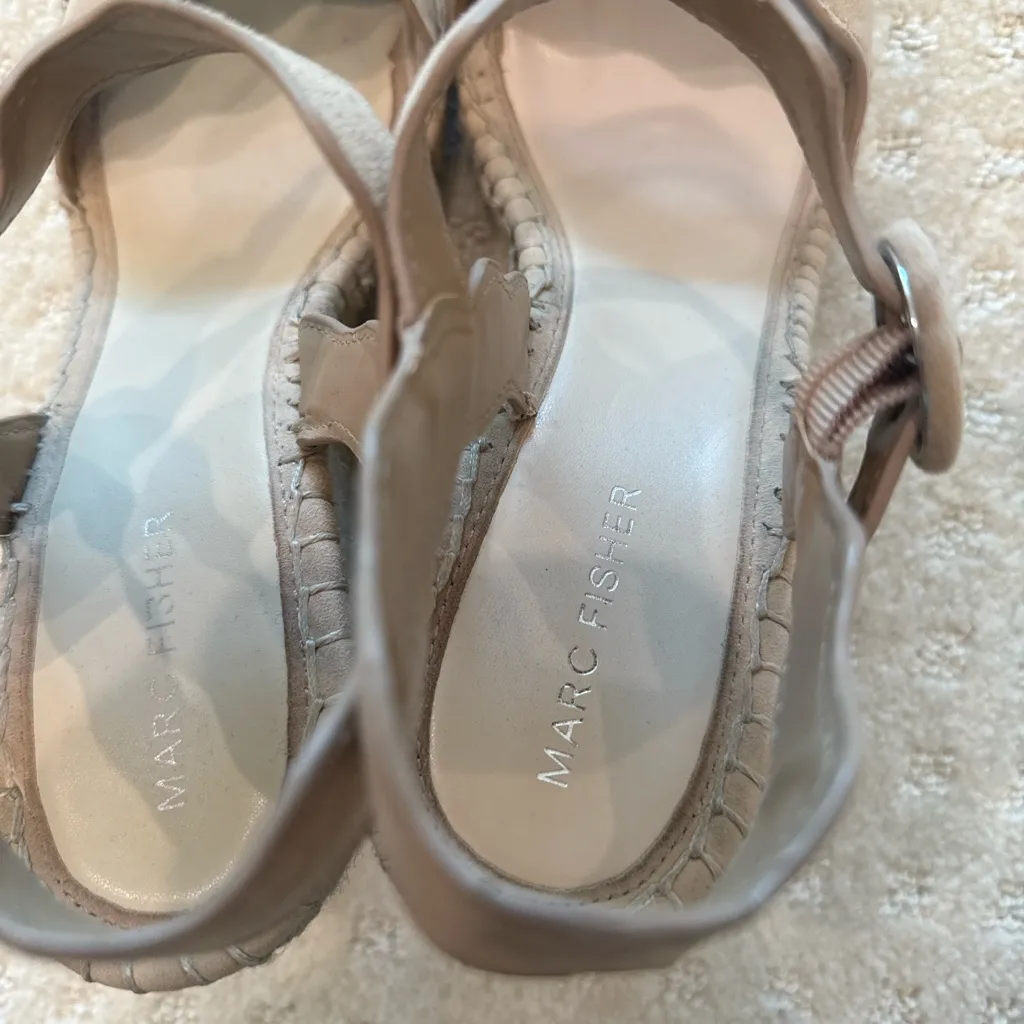 Marc Fisher Scalloped Espadrille Wedge Sandals | Nude Suede | Size 10 - Image 4