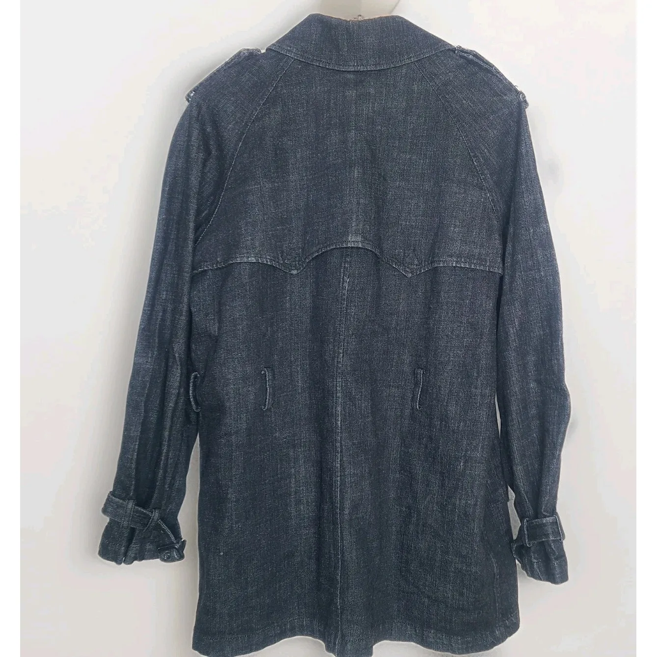 Lauren Jeans Co. Ralph Lauren Black Denim Jean Trench Coat‎ Jacket Size L - Image 4